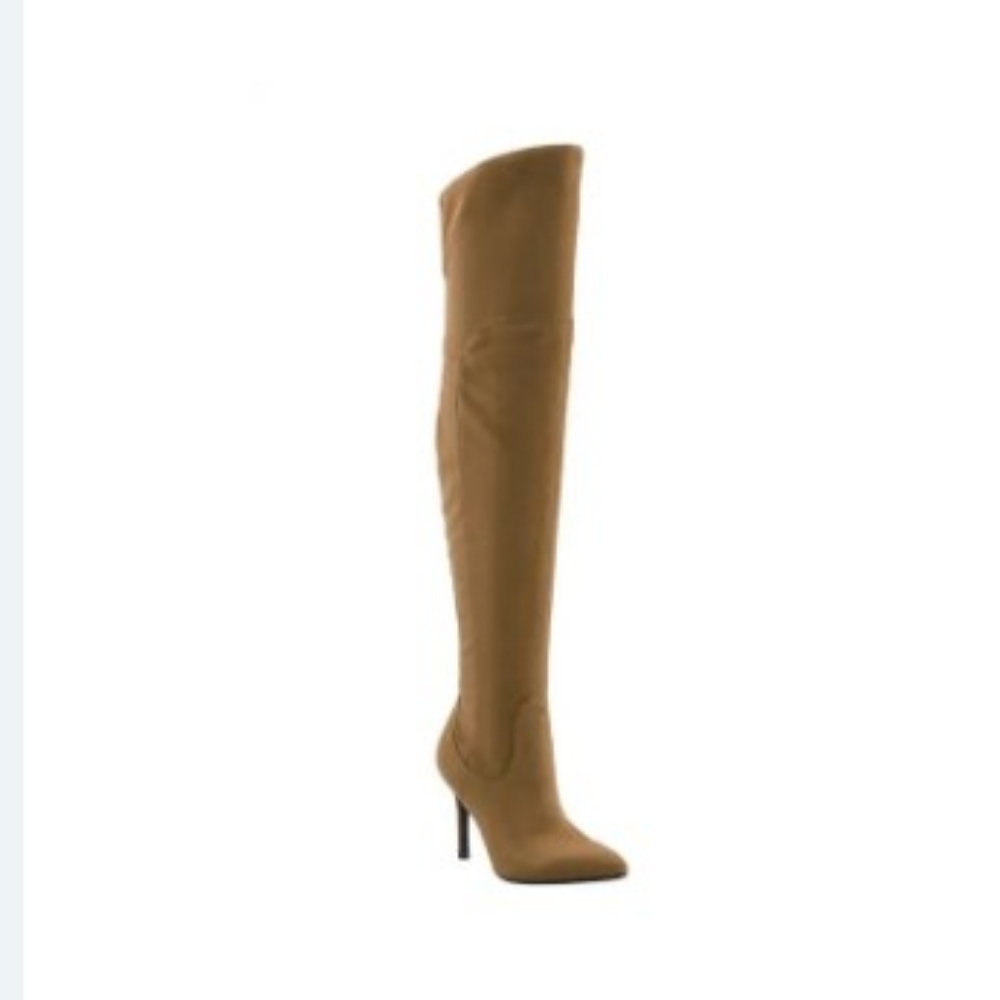 Elegant Cognac Marc Fisher Daneca Pointy Toe Over-the-Knee faux suede Boot